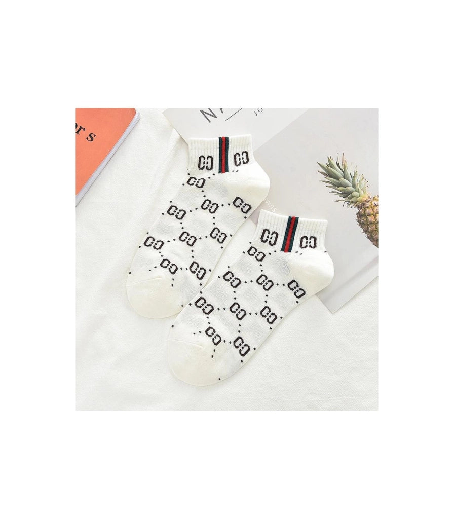 Calzini Bassi in Cotone per Donna e Bambina | Stile Universitario con Motivo Catenine Ricamate | Taglia Unica 34–40 EU