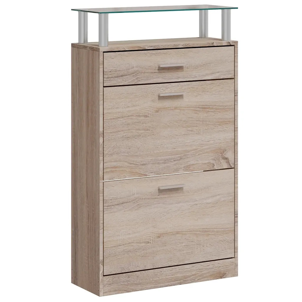 Scarpiera con 1 Cassetto e Mensola Vetro Sopra in Legno Rovere cod mxl 49944