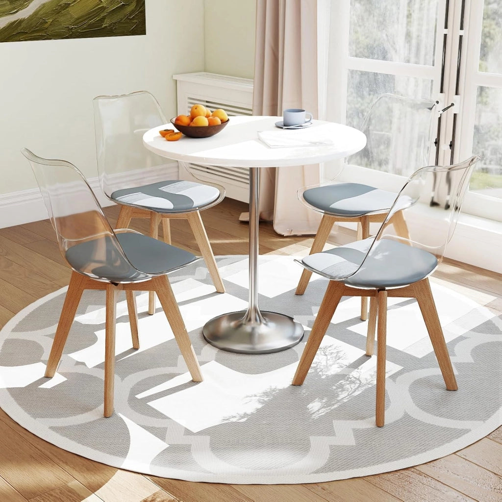 Set di 4 Sedie da Pranzo Trasparenti, Sedie da Cucina con Seduta Imbottita, Schienale Curvo e Gambe in Legno Massello, per Soggiorno e Camera da Letto, Capacità di Carico 150 kg (Grigio)
