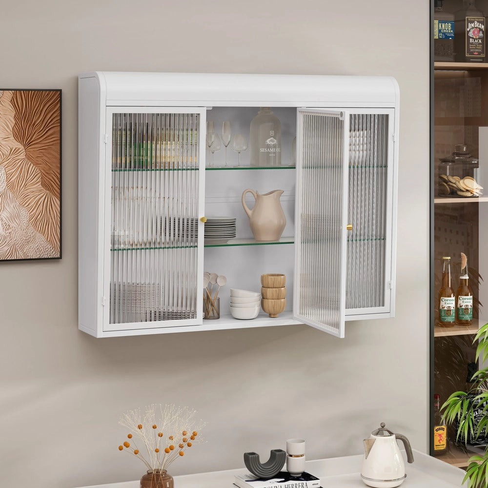 Armadietto a Muro con Ante in Vetro ¨C MINIMAL ¨C Bianco, 3 Ante