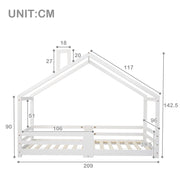 Letto a Casetta per Bambini con Doghe e Protezione ¨C MINIMAL ¨C Pino Bianco 90x200