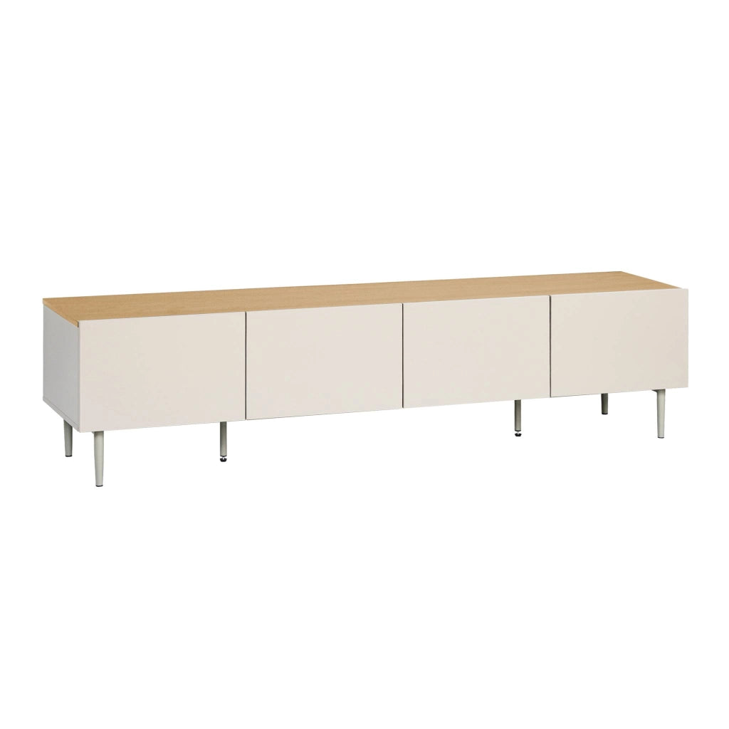 Mobile tv in metallo e decorazione in legno 4 ante, 180cm, beige