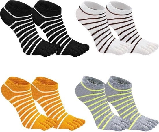Sokkettes a strisce per donna in cotone grigio - 4 paia - calze morbide e respiranti - Small-Medium.