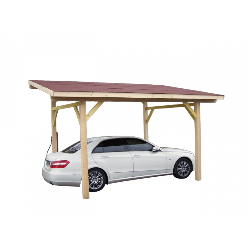 Tettoia posto auto in legno 325x500 cm – Legno lamellare – Carport con copertura bituminosa o tegole – Pendenza singola – AV3350VS Foresta