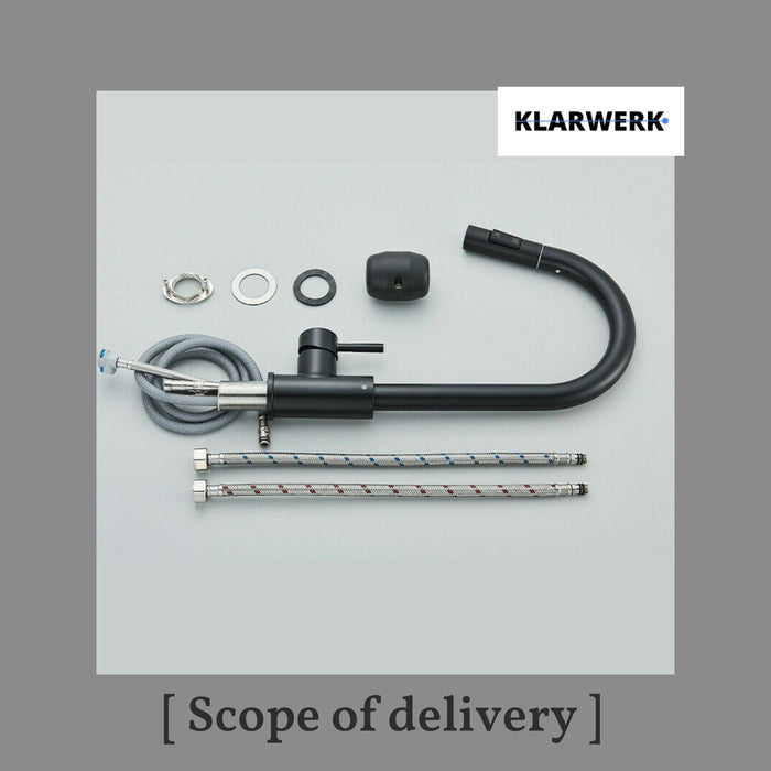 JANA | Rubinetto da cucina estraibile Premium in acciaio inox nero opaco miscelatore arco alto |gastronomia alta pressione ruotabile a 360° 2 attacchi