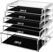 Organizzatore di trucco con 5 cassettoni - Scatole trasparenti per gioielli e cosmetici - Riutilizzabile - JMU32TP