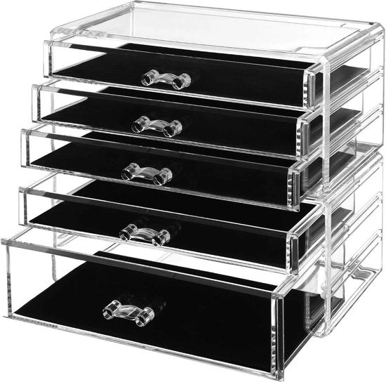 Organizzatore di trucco con 5 cassettoni - Scatole trasparenti per gioielli e cosmetici - Riutilizzabile - JMU32TP