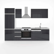 Cucina componibile Optima, Antracite lucido/bianco, 270 cm senza piano di lavoro, senza maniglie, per l'espansione personalizzata e la disposizione flessibile dei moduli