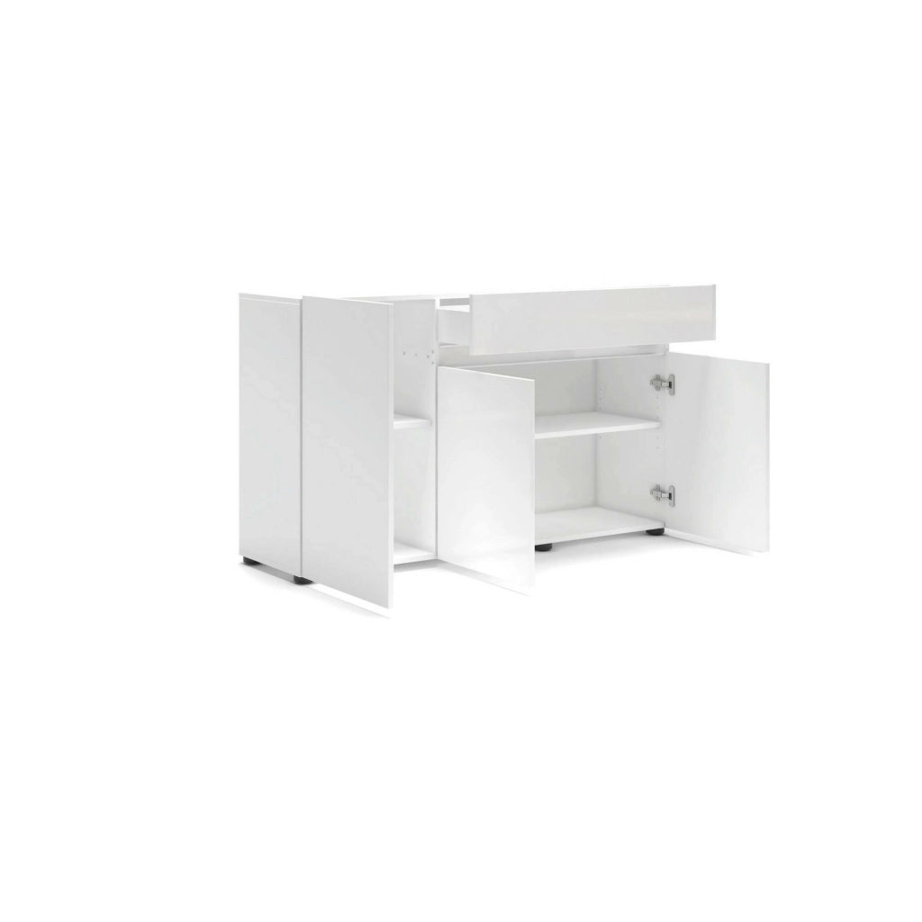 Credenza Deodata, Buffet da soggiorno, Madia da salotto, Dispensa da cucina, Made in Italy, 135x38h79 cm, Bianco lucido