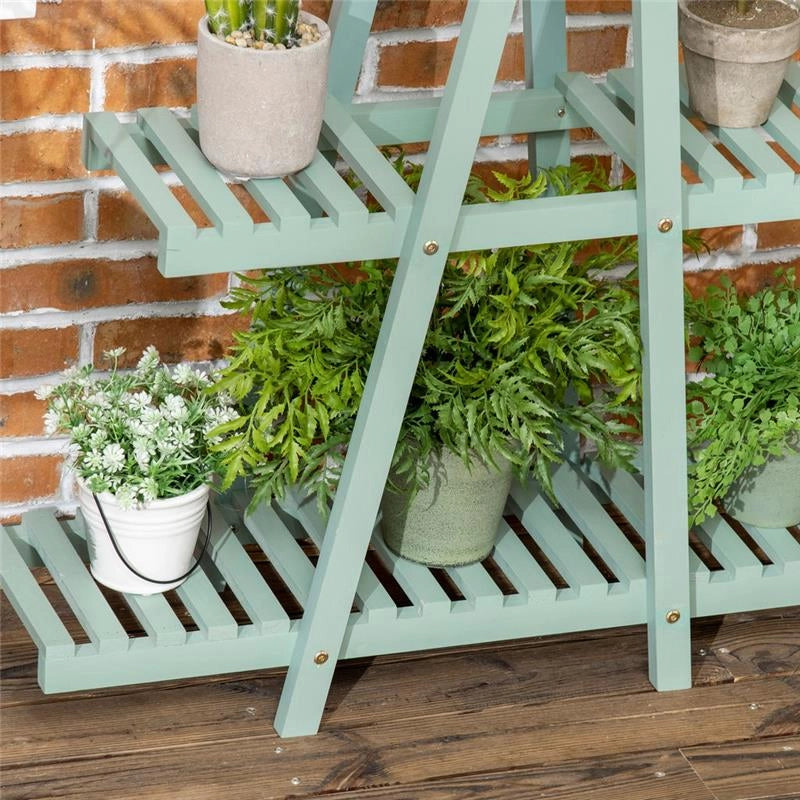 PORTAPIANTE A 3 LIVELLI IN LEGNO DI ABETE PER INTERNI ED ESTERNI, 76X26X76 CM, VERDE CHIARO
