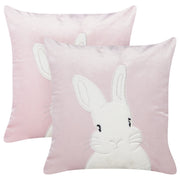 Set di 2 cuscini in velluto ricamati con motivo con coniglietto rosa 45 x 45 cm morbida imbottitura