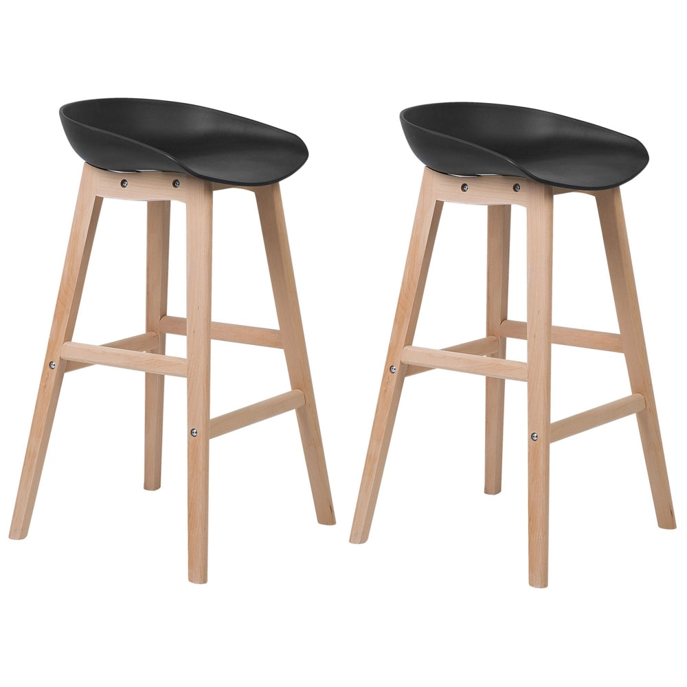 Set di 2 sgabelli da bar in legno chiaro e plastica nera da 85 cm con sedile da bancone
