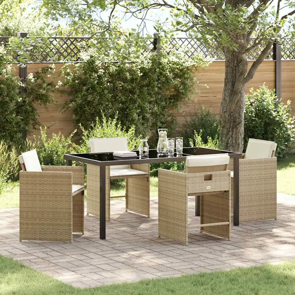 Set da Pranzo per Giardino con cuscino 5 pz | Set Salotto da Giardino Beige polyrattan