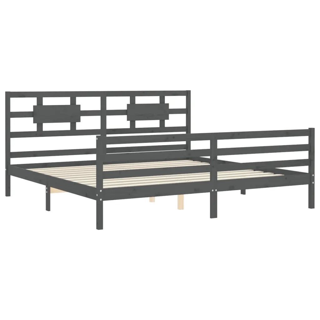 Giroletto con Testiera Grigio 200x200 cm in Legno Massello 3194463
