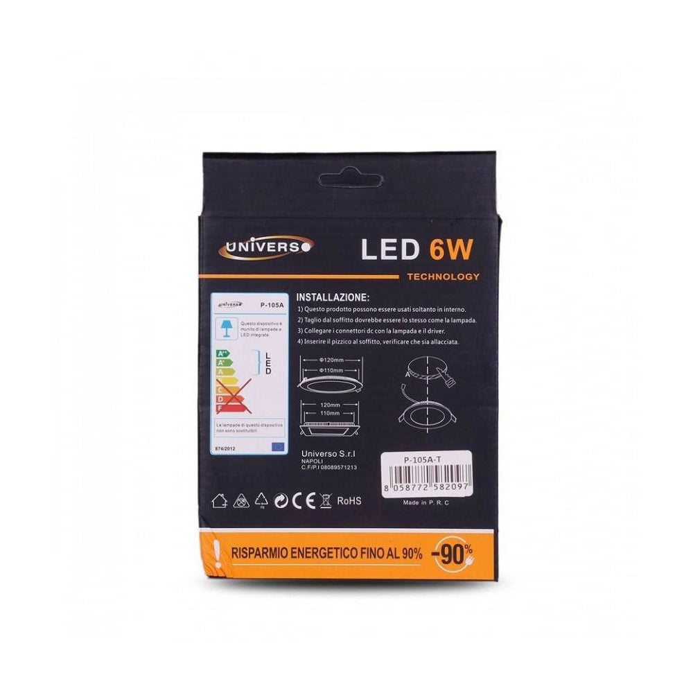 Trade Shop - Pannello Led Slim 6w Incasso Rotondo In Pvc Luce Caldo Naturale Freddo P105at -