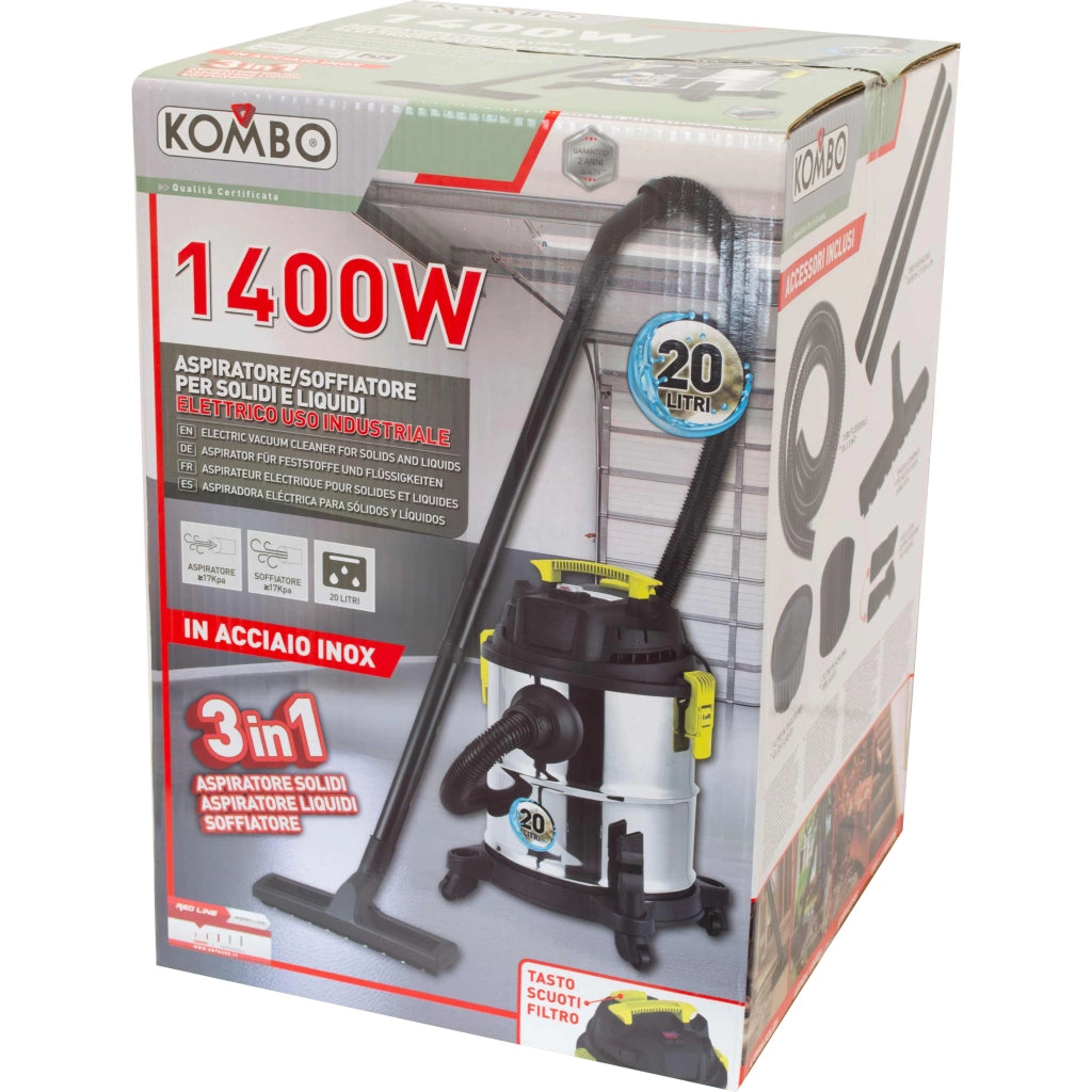 Aspiratore INOX per solidi e liquidi 20LT 1200w KOMBO