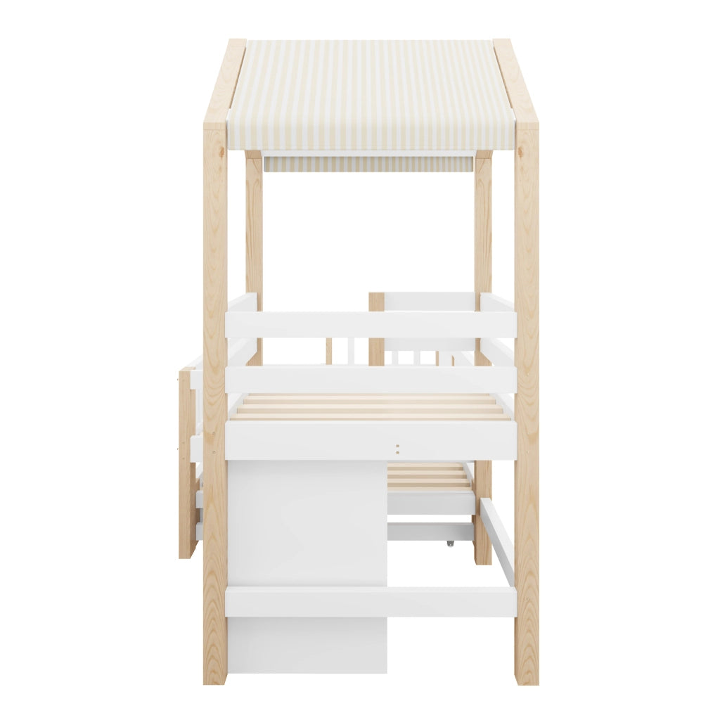 Letto per bambini 90×200 cm e 90×190 cm con letto estraibile; cassetti e scala laterale; senza materasso; bianco e naturale