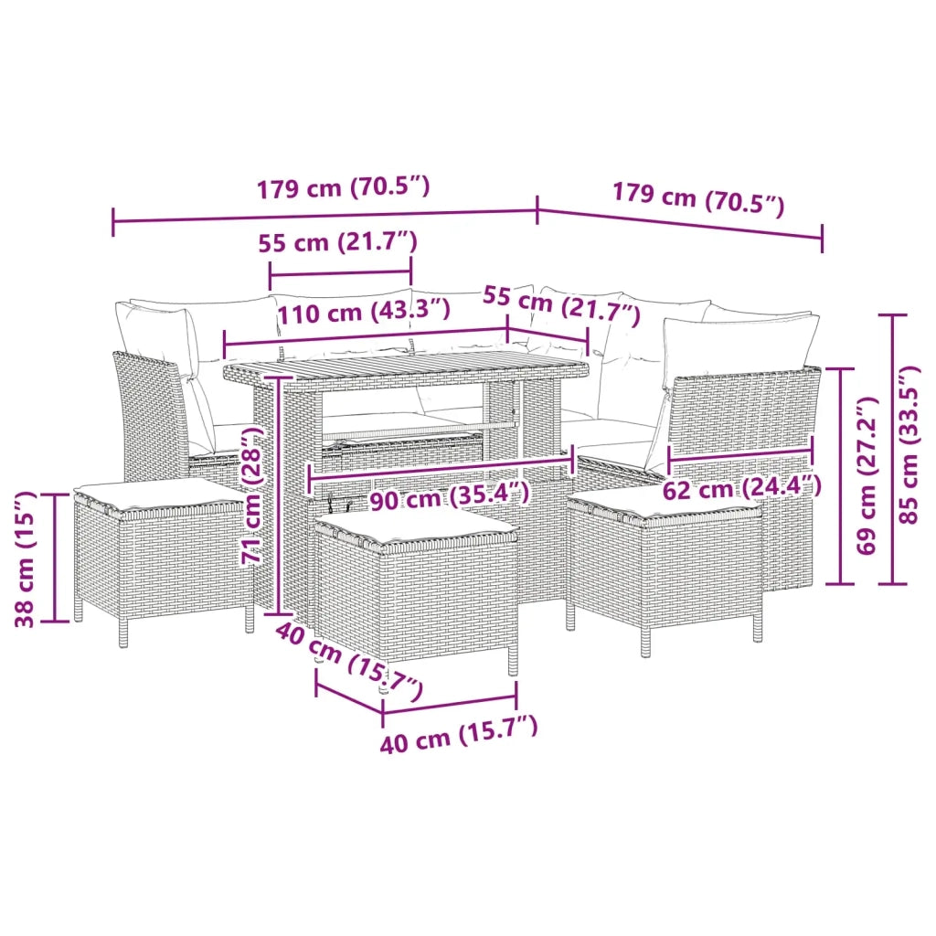 Set Divano da Giardino 9 pcs Nero polyrattan 3361489