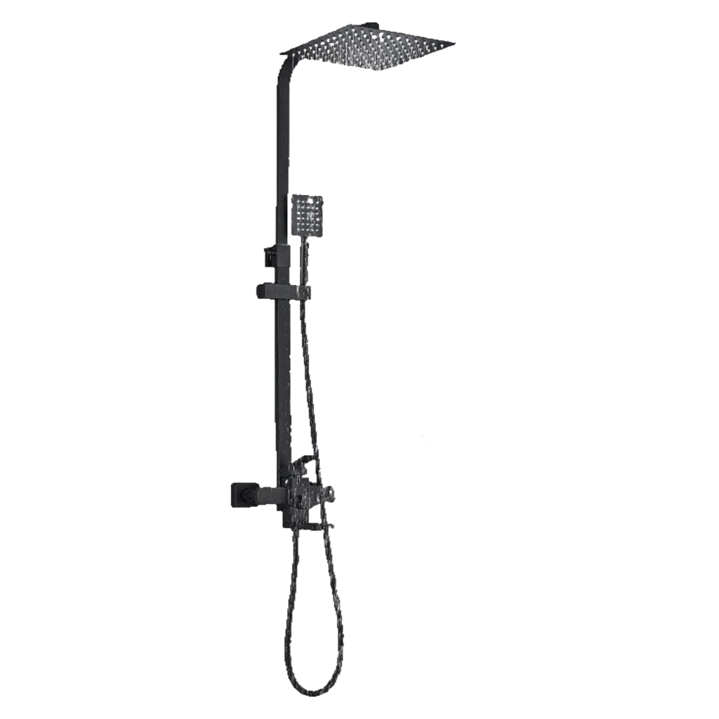LANA | Set doccia a pioggia premium in acciaio inox nero opaco | Sistema doccia con miscelatore di design | Miscelatore doccia completo di doccetta