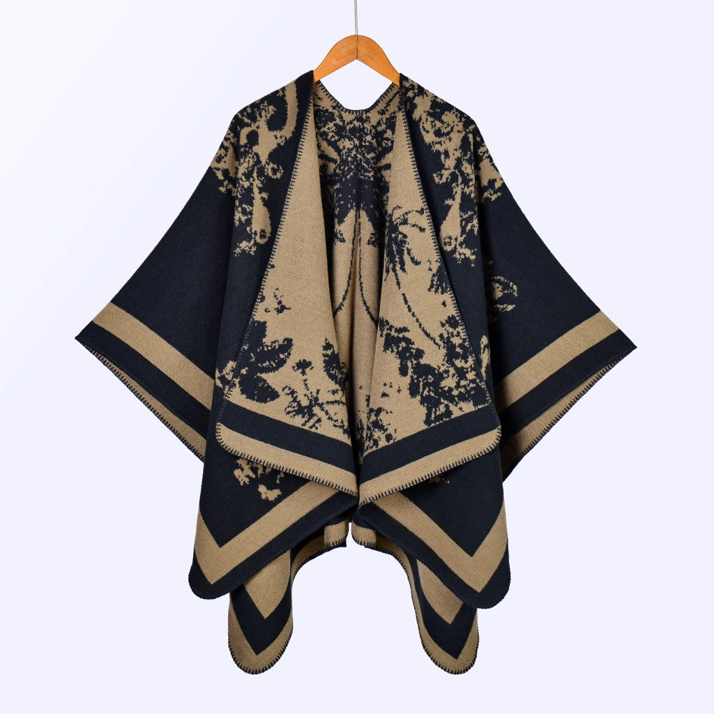 Sciarpa/stola da donna in stile vintage, ampia, jacquard, calda, con spacco.