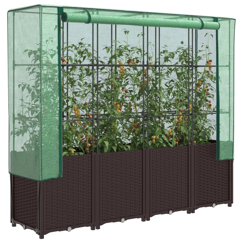 Fioriere | Cassetta per fiori | Letto Rialzato con Copertura Serra Effetto Rattan 160x40x153 cm