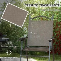 Set 2 Sedie Pieghevoli da Giardino con Braccioli e Seduta in Tessuto Traspirante, Marrone