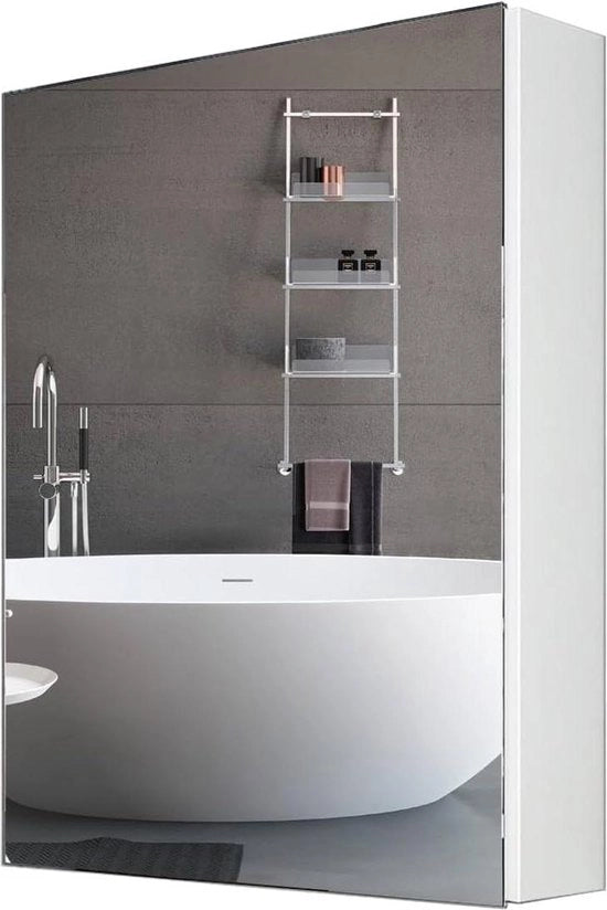 Specchio per bagno - 500x650mm - Bianco - Cornice in alluminio - a specchio - cassettone