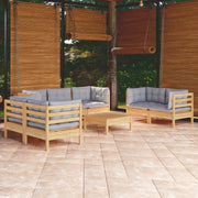 Set Divani da Giardino 8 pz con Cuscini Grigi Massello di Pino 3096261