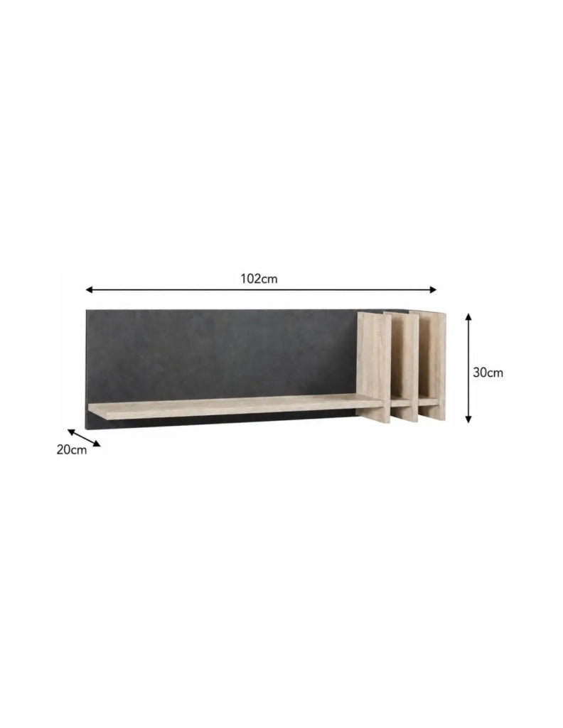 Sala da pranzo completa MALMO con tavolo 160 cm, buffet alto e scaffale a muro – Rovere chiaro e grigio