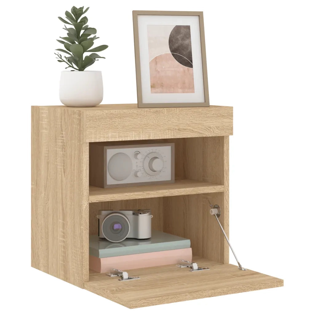 Mobile TV a Parete con Luci LED-Mobile TV a Muro Rovere Sonoma 40x30x40 cm