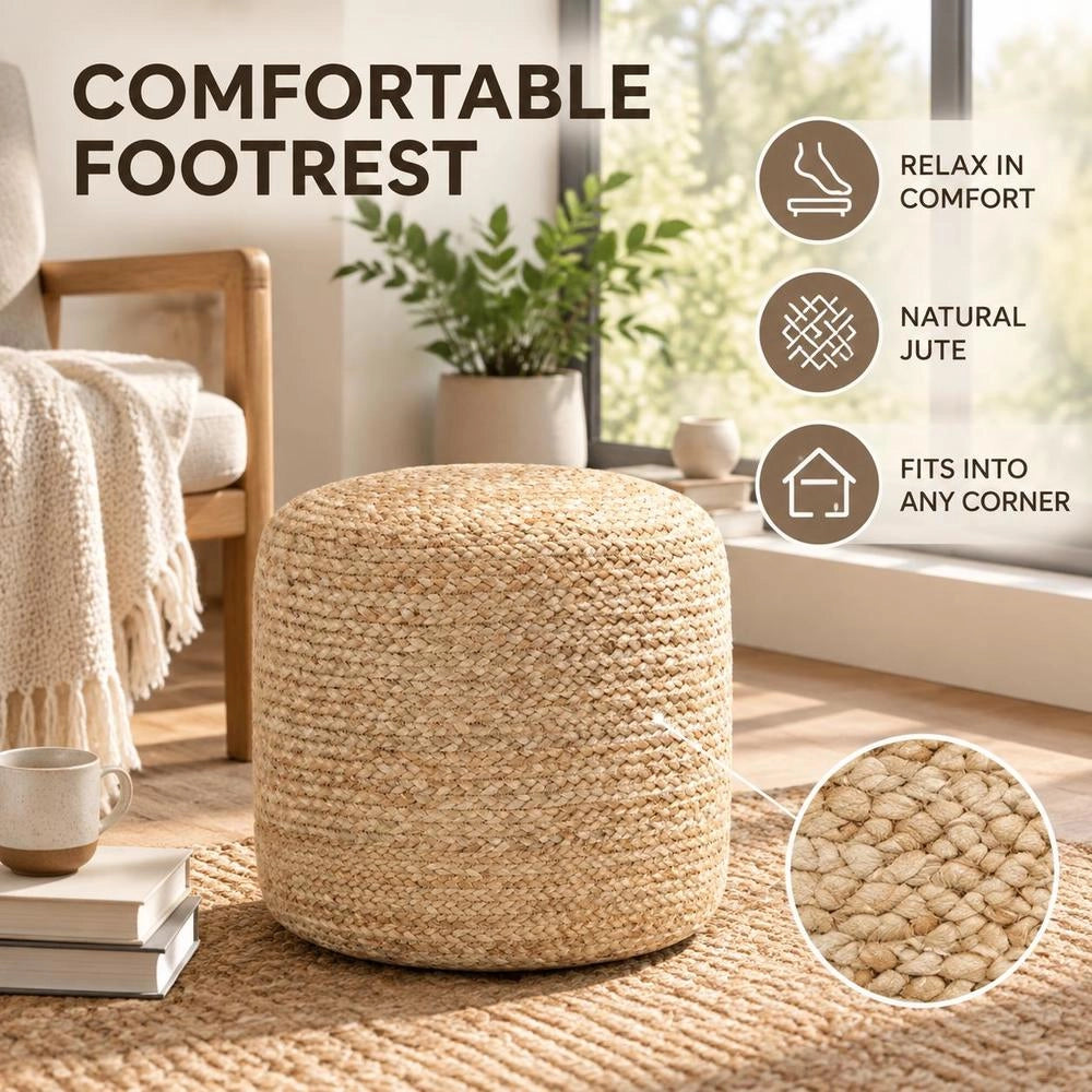 Handmade Jute Pouf, 40 X 45 Cm
