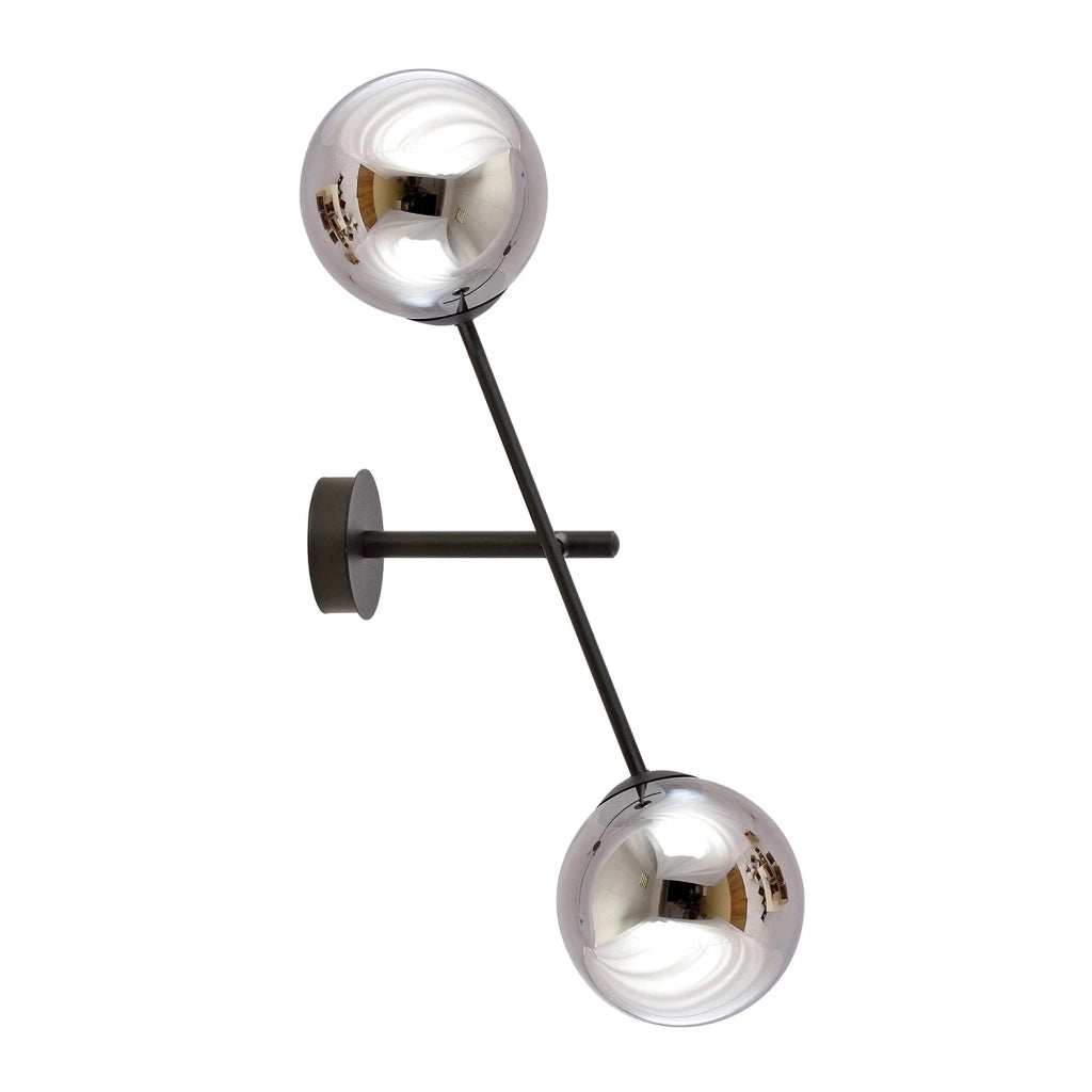 Applique 2 Luci Yama In Acciao Nero Con Bracci Regolabili E Vetro Fumè