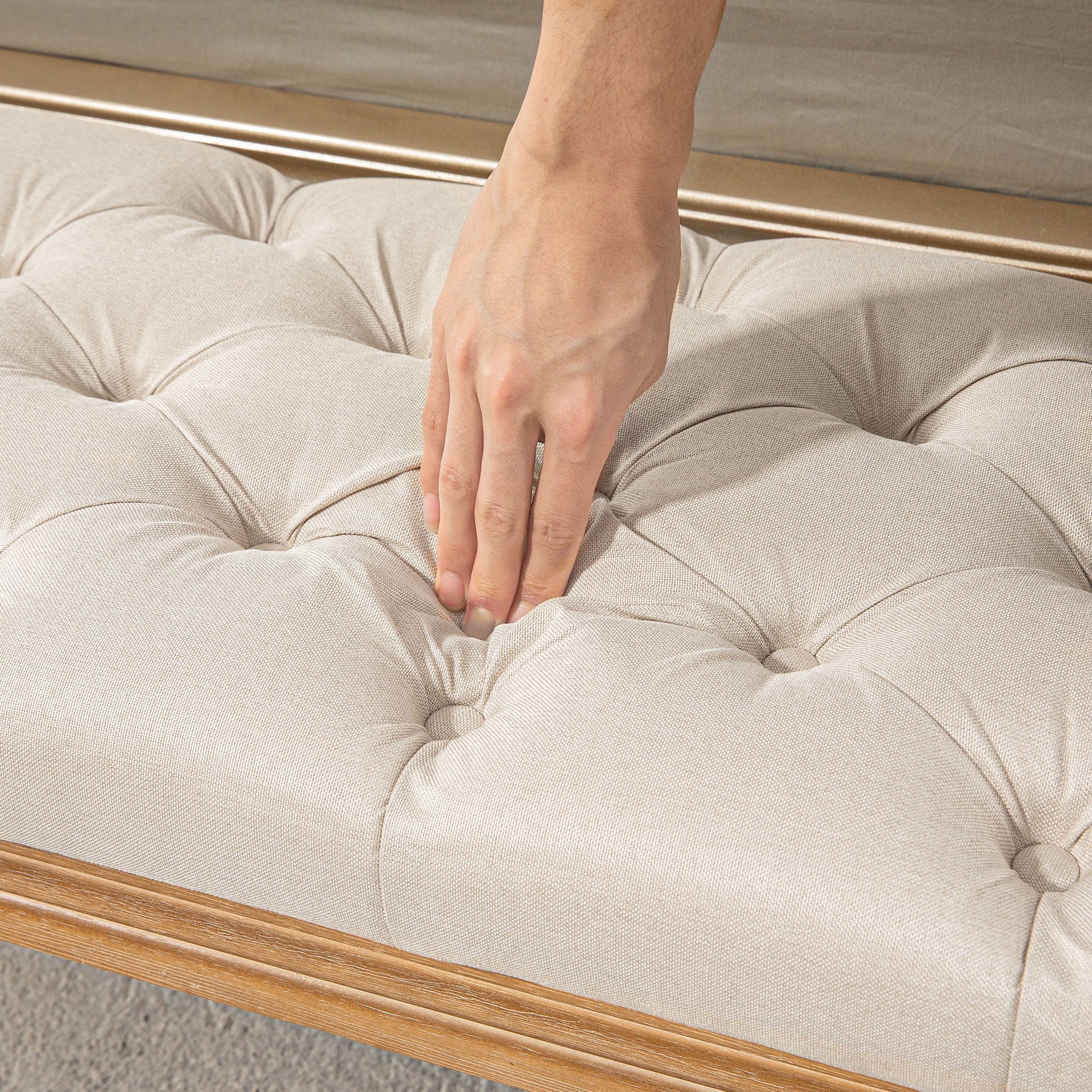 Panca Fondoletto Seduta Trapuntata a Bottoni 120x41x48 cm Crema