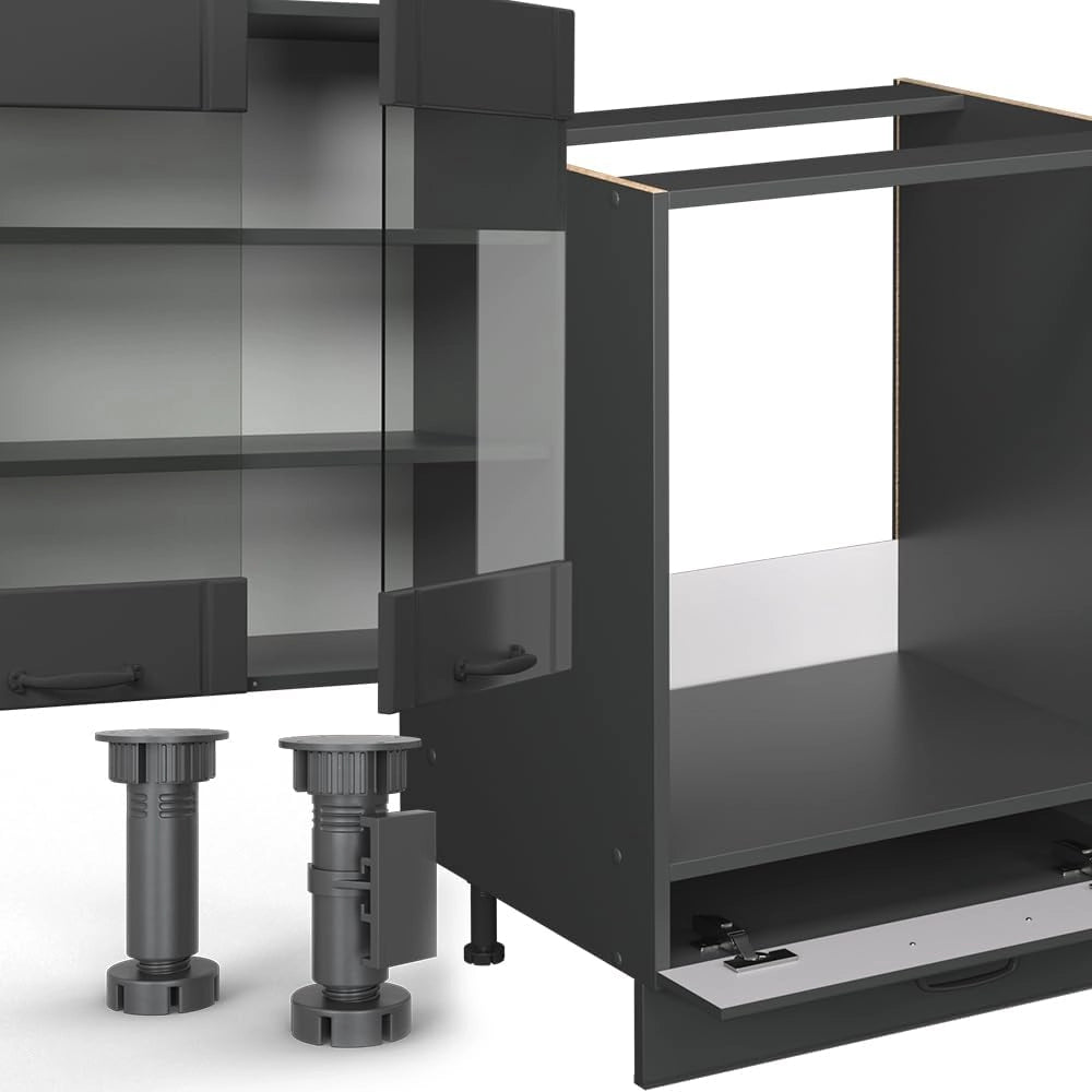 Cucina componibile Fame-Line, Grigio scuro, 300 cm senza piano di lavoro