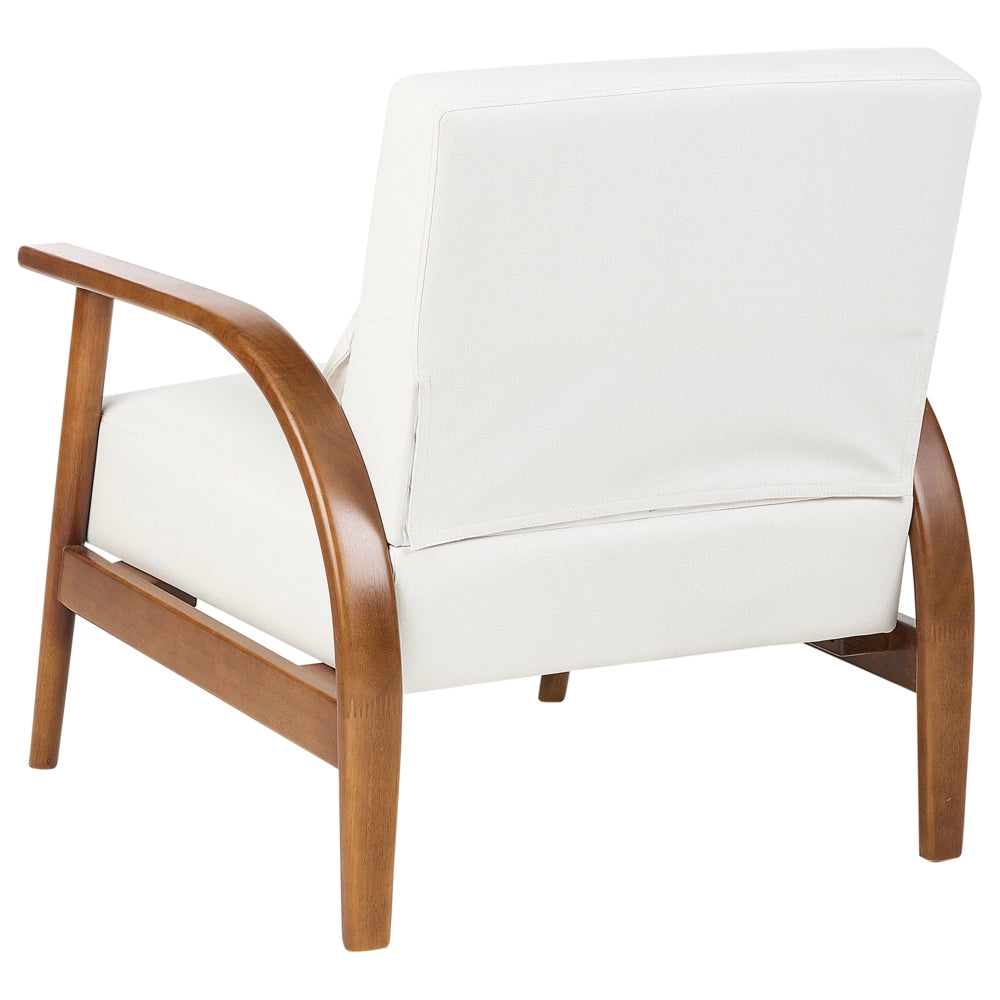 Poltrona bianco sporco in ecopelle con gambe in legno, braccioli e cuscino Retro Classico Soggiorno Tradizionale