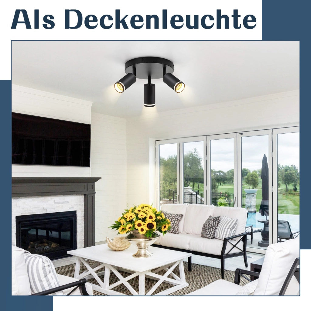 ZMH Faretto da soffitto neri 3 luci GU10 metallo orientabili moderni per camera letto sala pranzo senza lampadina