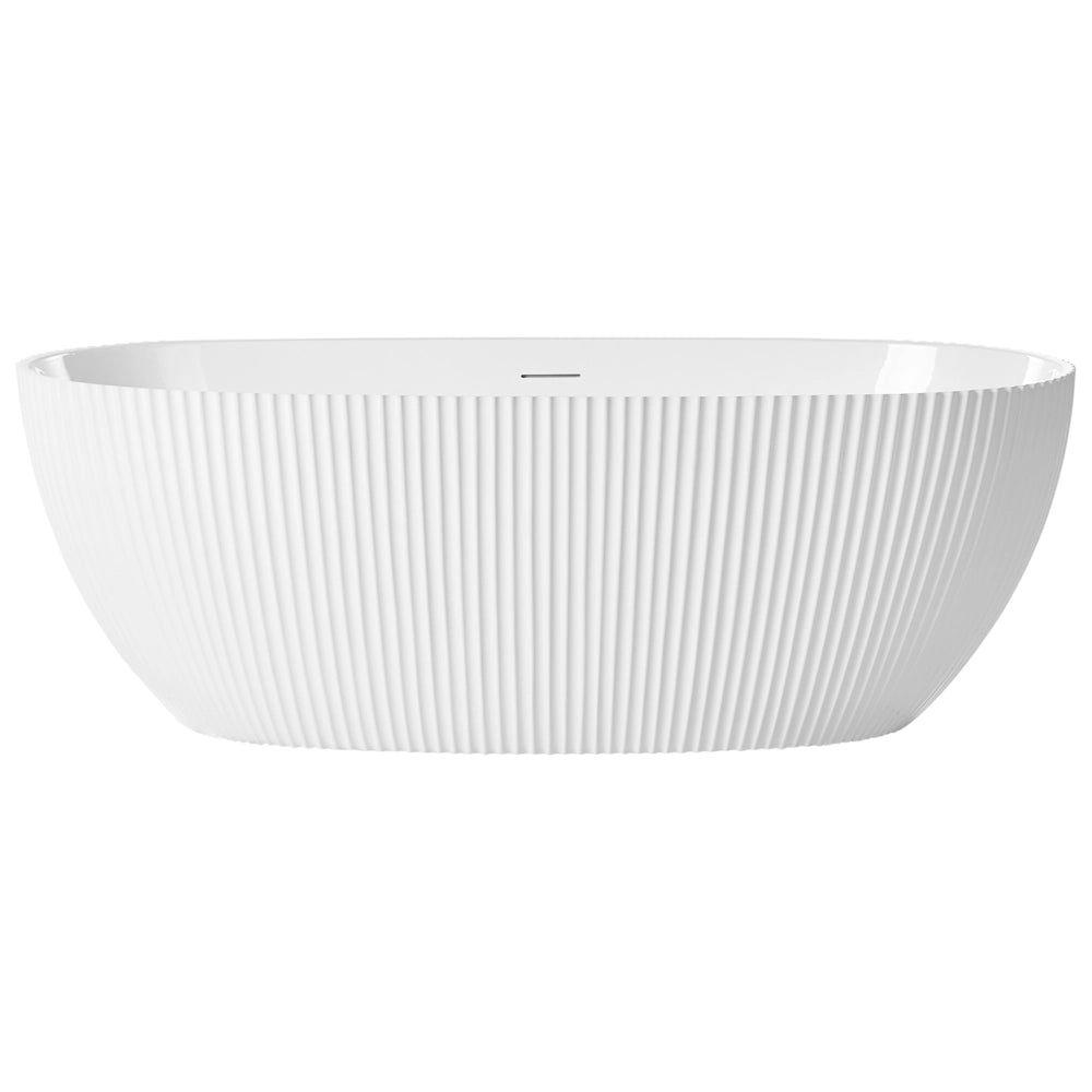 Tappetino da bagno indipendente in acrilico bianco opaco 170 x 81 cm forma ovale con finitura scanalata stile moderno per il bagno