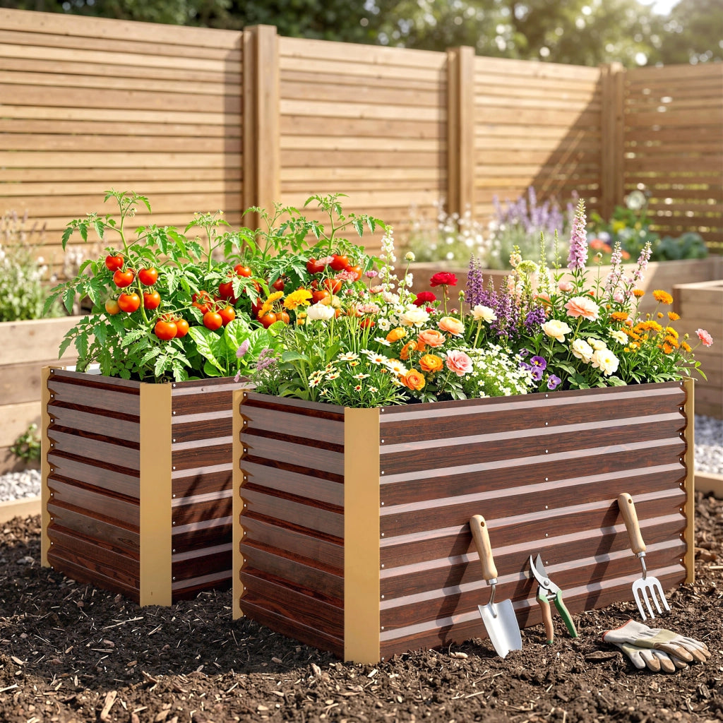 Letto da giardino rialzato in acciaio galvanizzato ¨C zephmum ¨C marrone 120x60x60 cm