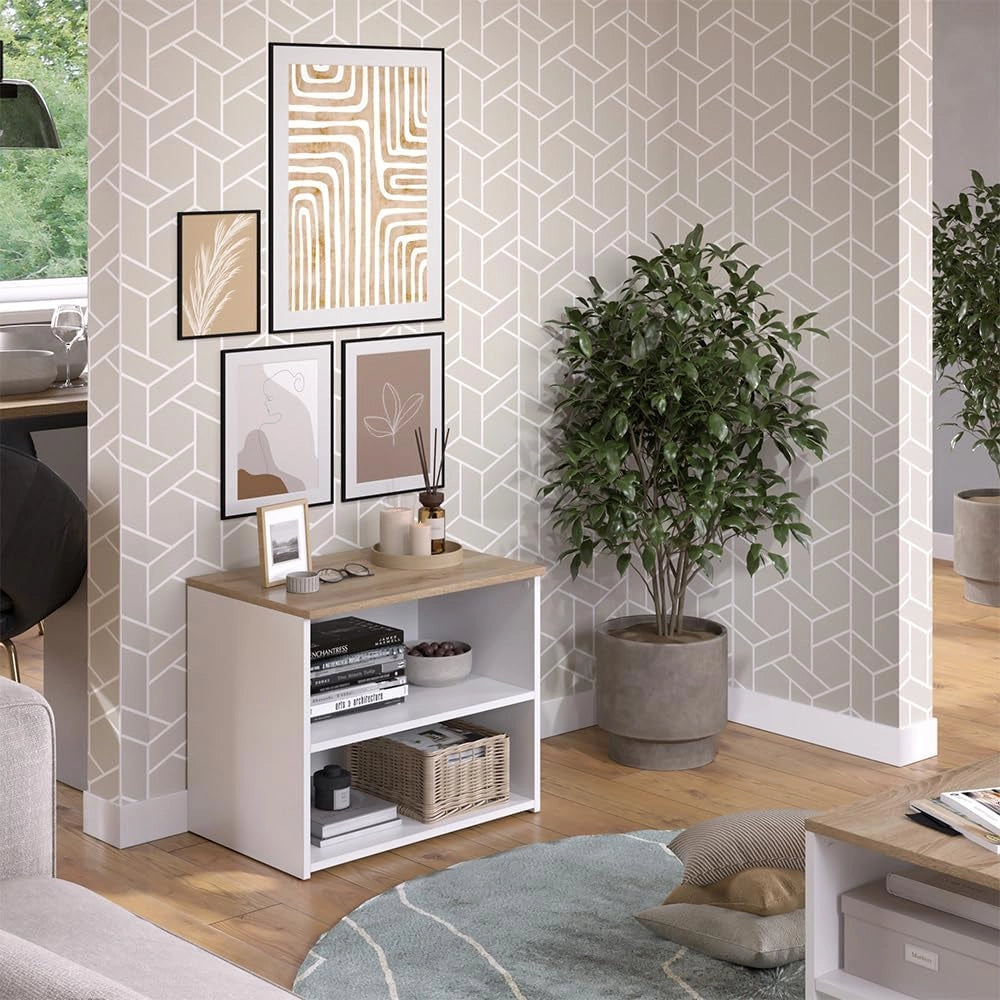 Mobile tv Wido, Bianco/Sonoma, 60 x 50 cm con 2 scomparti, adatto come supporto TV con passacavi