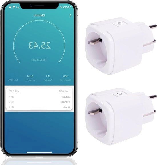 24 Interruttore a doppia polarità WiFi con timer digitale 16A - Interruttore a tempo - Contatore di energia - compatibile con Google Home e Alexa - per uso interno