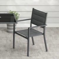 Set da Giardino con Tavolo Estensibile e 4 Sedie Impilabili in Alluminio e Textilene, per 4 Persone, Grigio