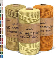 Set di Filo Macramé da 3 - 3 mm x 100 m Corda Macramé per Artigianato Decorazione Telaio per Piante (Giallo chiaro Saggia)