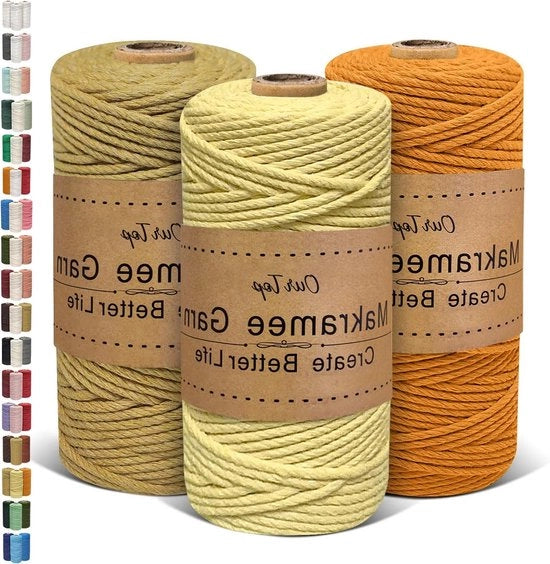 Set di Filo Macramé da 3 - 3 mm x 100 m Corda Macramé per Artigianato Decorazione Telaio per Piante (Giallo chiaro Saggia)