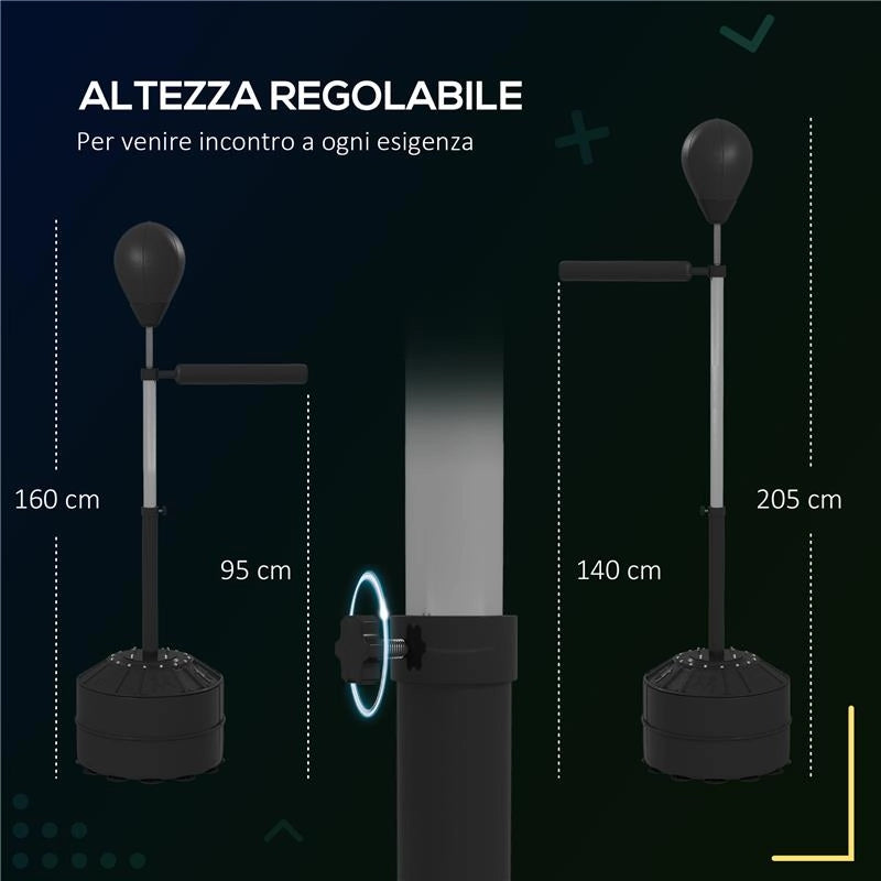PUNCHING BALL CON BARRA GIREVOLE PER ADULTI E ALTEZZA REGOLABILE 1.6-2M, NERO