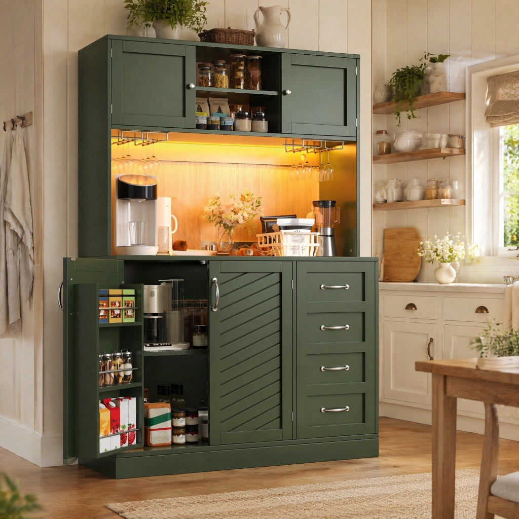 BUFFET 120x40x188 cm in MDF Verde con LED e sistema anti-ribaltamento