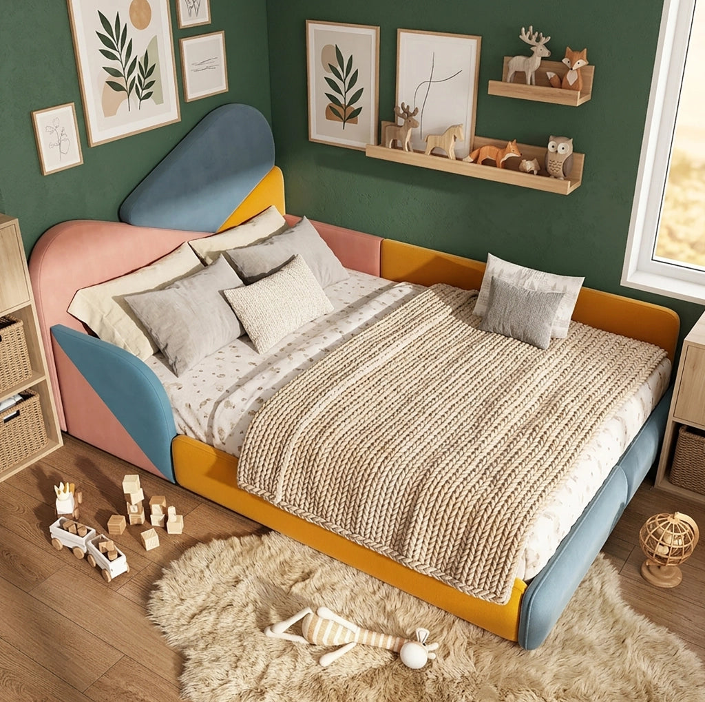 Letto imbottito per bambini 140x200 cm con sponde laterali rialzate