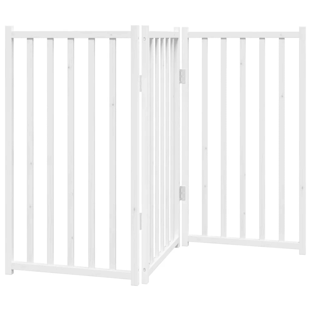 Cancello Cani Pieghevole 3 Pannelli Bianco 150cm Massello Abete 352278