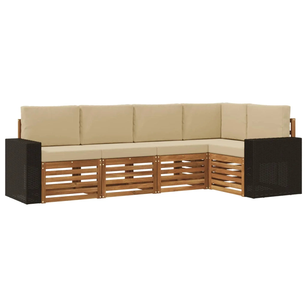 Set di divani da esterno 5 pz Naturale e Beige Poliestere 3384364