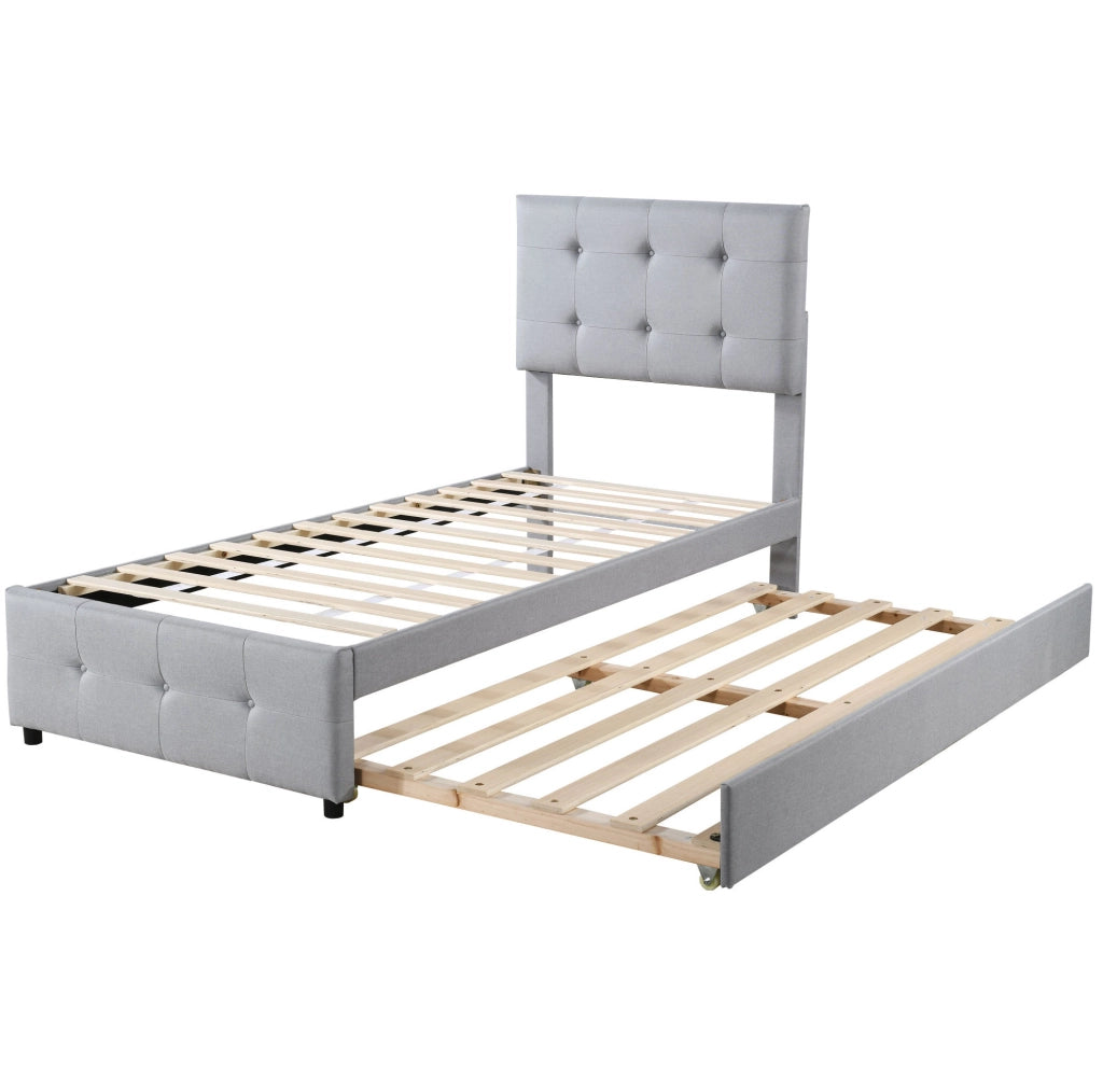Letto imbottito singolo 90x200 cm con letto estraibile grigio