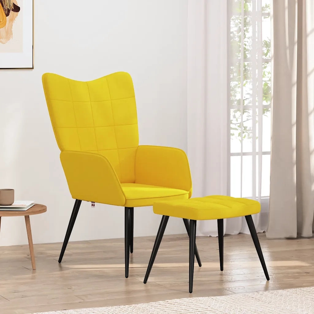 Poltrona | Sedia Relax con Sgabello Giallo Senape in Tessuto
